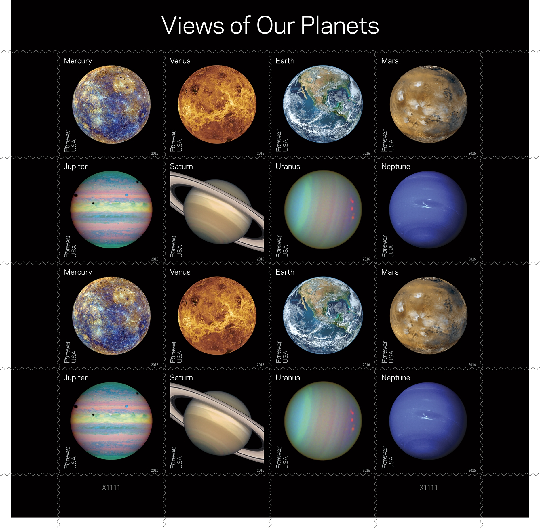 太阳系八大行星(美国发行邮票)